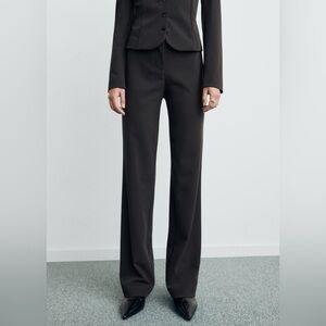 MANGO SEAMLESS STRAIGHT-LEG SUIT TROUSERS BLACK